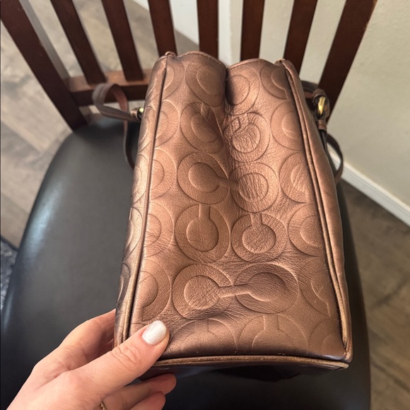 Coach Peyton Tote Satchel F24607 Metallic Bronze C Embossed Leather 2 Hang Tags - Picture 5 of 16